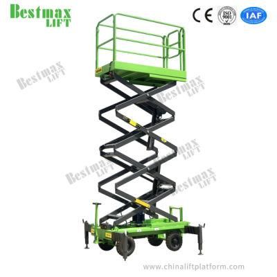 Four Wheels Manual Pushing Scissor Lift with 6m Platform Height and 1000kg Loading Capacity