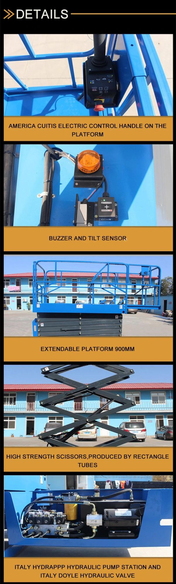300kg Load Mobile Machine Scissor Lifter Moto Hydraulic Self Propelled Pallet Lifter Fork Lift