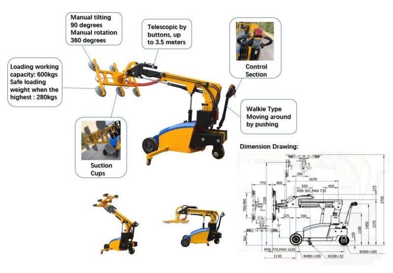 800kg Electric Vacuum Glass Lifting Equipment Lifter Robot