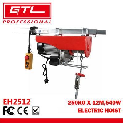 540W Block and Tackle Maximum Load 250kgs Electric Cable Lift Winch Hoist with Wire Rope 12m Red and Remote Control (EH2512)