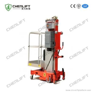 10m Height 136kg Load Capacity Aluminun Single Mast Vertical One Man Lift