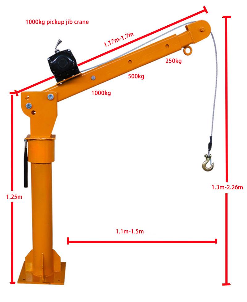 500kg/1000kg Pickup Jib Crane with Battery 12V/24V Powered