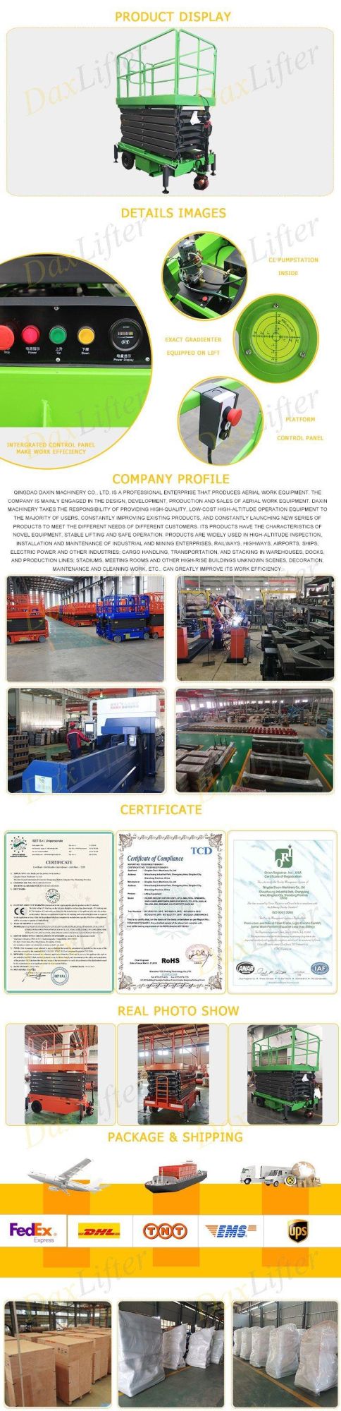 European Standard Large Capacity Durable All-Electric Mobile Scissor Lifts