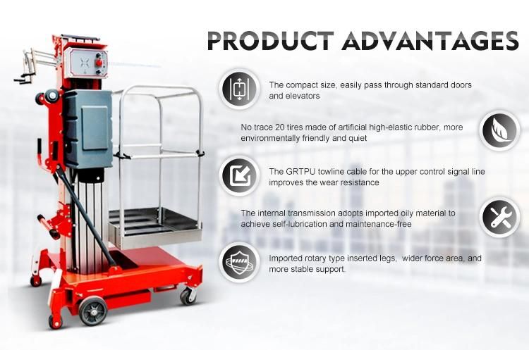 Hydraulic Lift Platform Vertical Single Mast Lifts for One Person