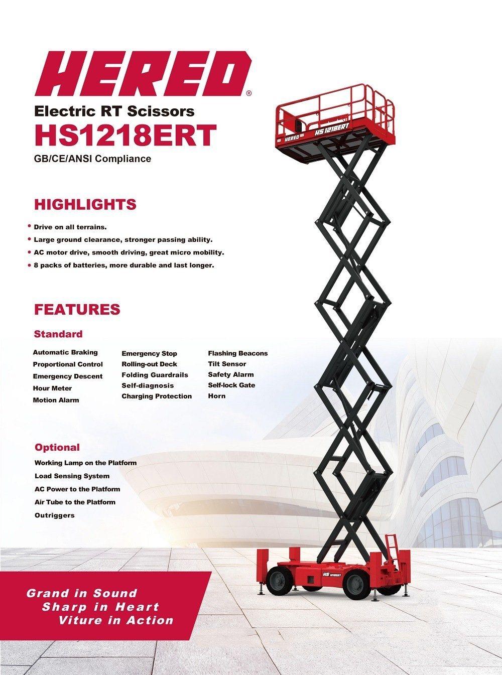 Hered Brand HS1218ert 12m 14m Heavy Duty Rough Terrain Outdoor Electric Hydraulic Scissors Type Scissor Lift Man Lift Aerial Work Platforms with Outrigger