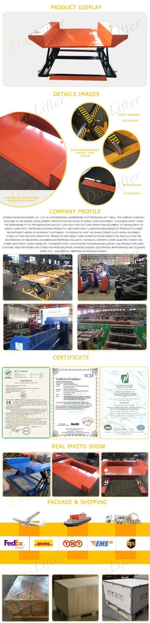 CE Approved High Quality Hydraulic Standard Single Scissor Lift Table