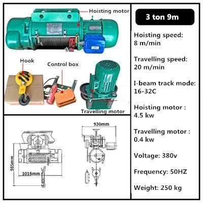 2 Ton 5 Ton 10 Ton CD1 MD Single Double Speed Winch Electric Wire Rope Hoist for Overhead Crane Lifting Goods