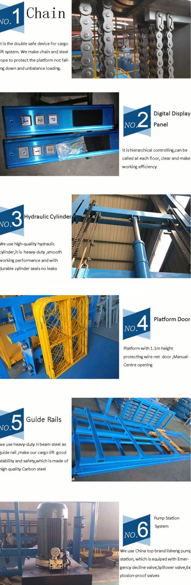 Indoor Good Vertical Rail Freight Elevator Platform Hydraulic Warehouse Cargo Lift