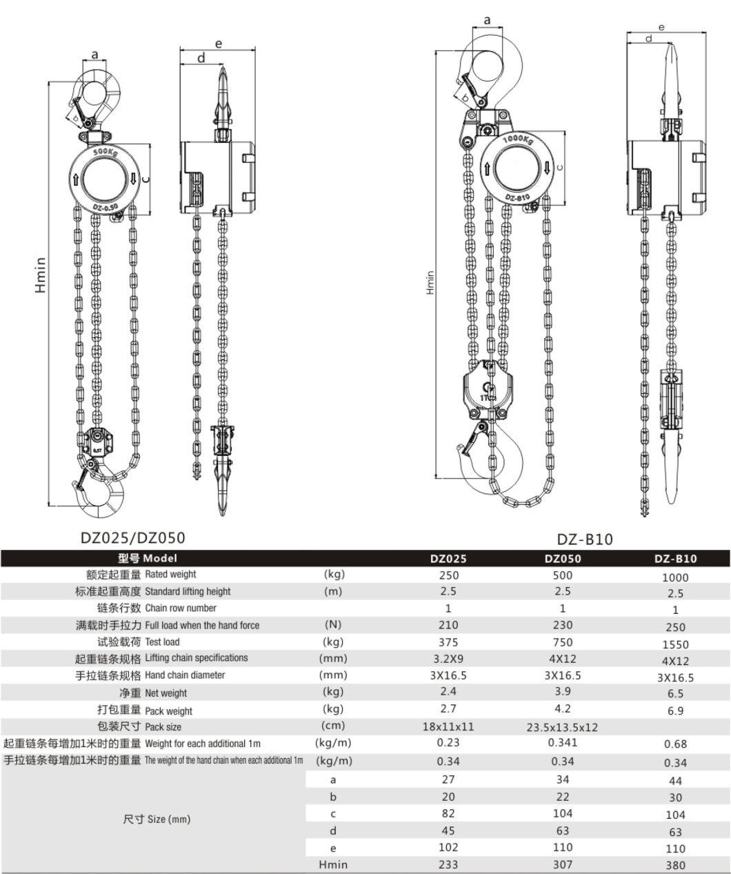 Aluminum Alloy Wholesale High Load Bearing 500kg Chain Block Mini Hand Hoist