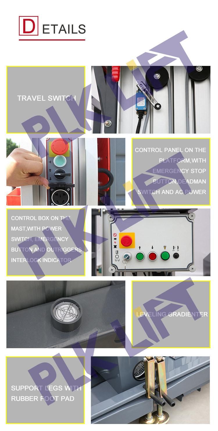 6m 8m 10m Hydraulic Electric Dual Mast Lift Man Aerial Lift