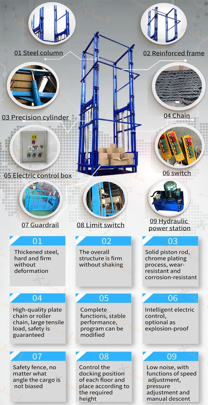 500kg Good Quality Fixed Vertical Guide Rail Elevators Hydraulic Warehouse Cargo Lift Price