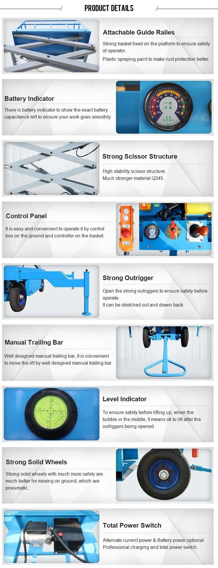 6m 8m 9m 10m 12m 14m 16m 18m Mobile Hydraulic Scissor Man Lifting Platform Lift with Battery for Sale