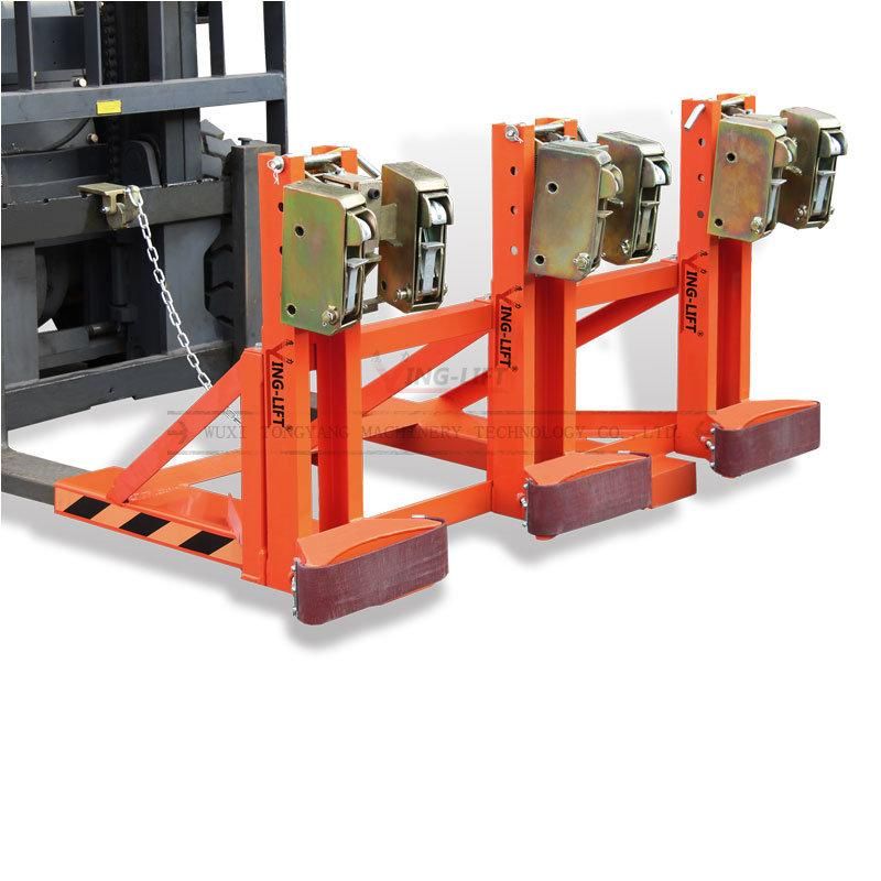 Dg1500b Forklift Mounted Rubber-Belt Drum Grabber Double Eagle-Grip Automatic Three Drums Capacity 1500kg