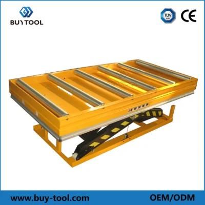 1m Mini Electric Scissor Fixed Stage Platform Lift with Roller Conveyor Top