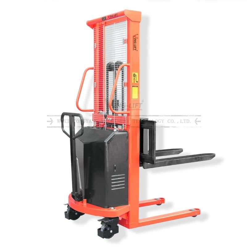 1.6m Automatic Adjustable Wide Width Fork Hydraulic Semi Electric Pallet Stacker