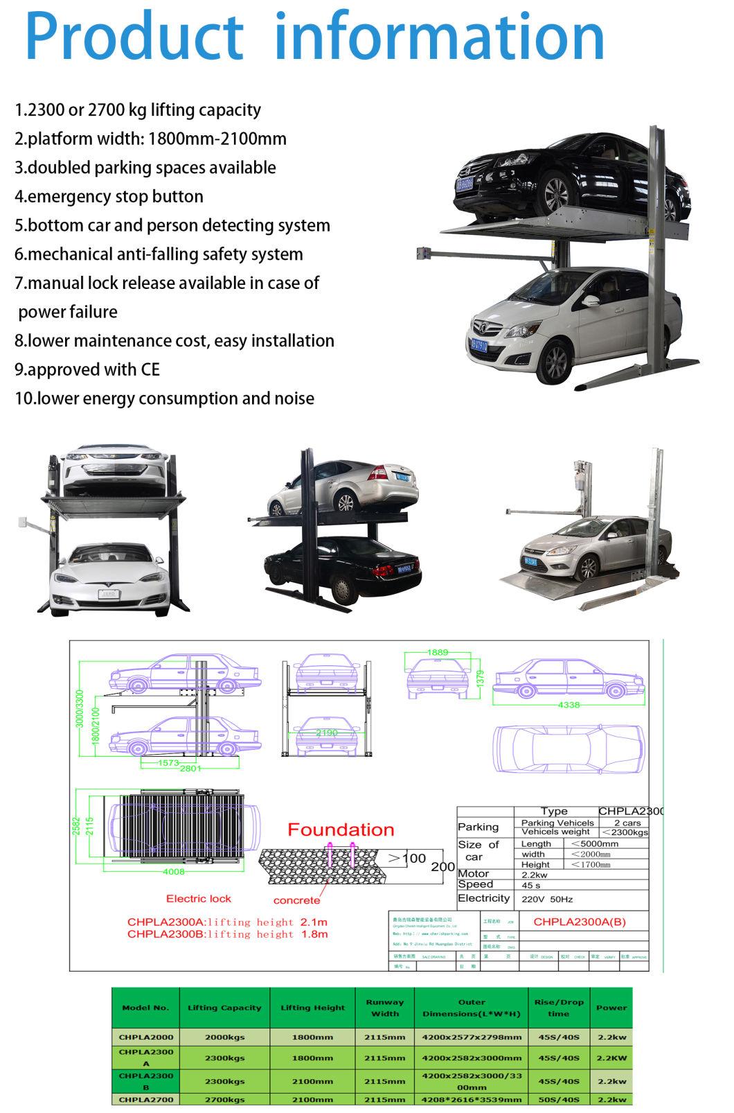 SUV Parking Two Cars Two Post Car Auto Parking Lifts System