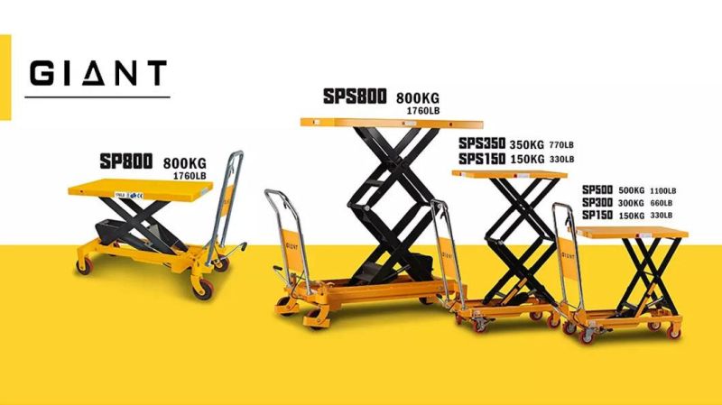 Giant Lift 0.8tons 800kgs 1760lbs Good Quality Manual Hydraulic Single Scissor Lift Table (SP800)