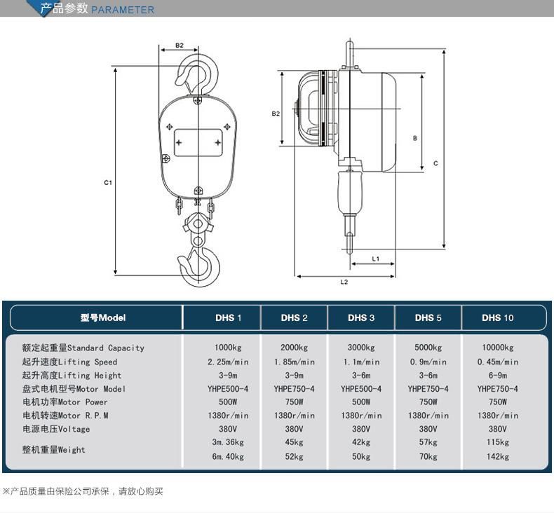 High Quality Low Price 10 Ton Low Headroom Motorized Electric Steel Lifting Hoist