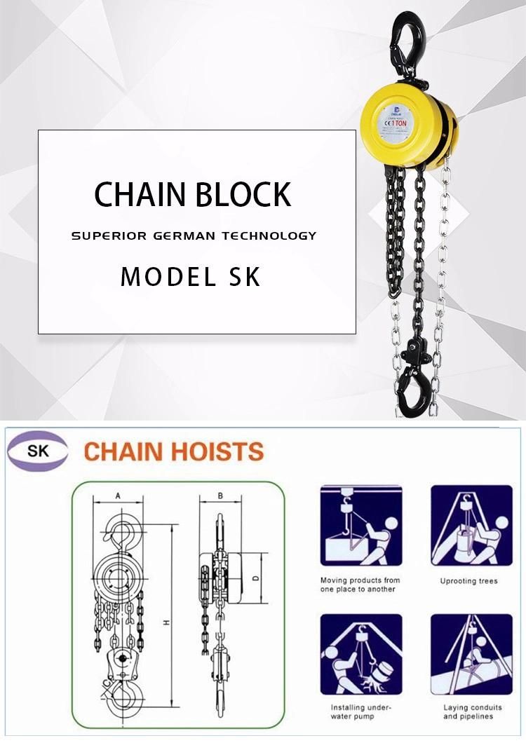 Dele Mode Chain Hoist Sk 1.5t Vertical Hoist Chain Block Manual Grade 80 for Material Handing