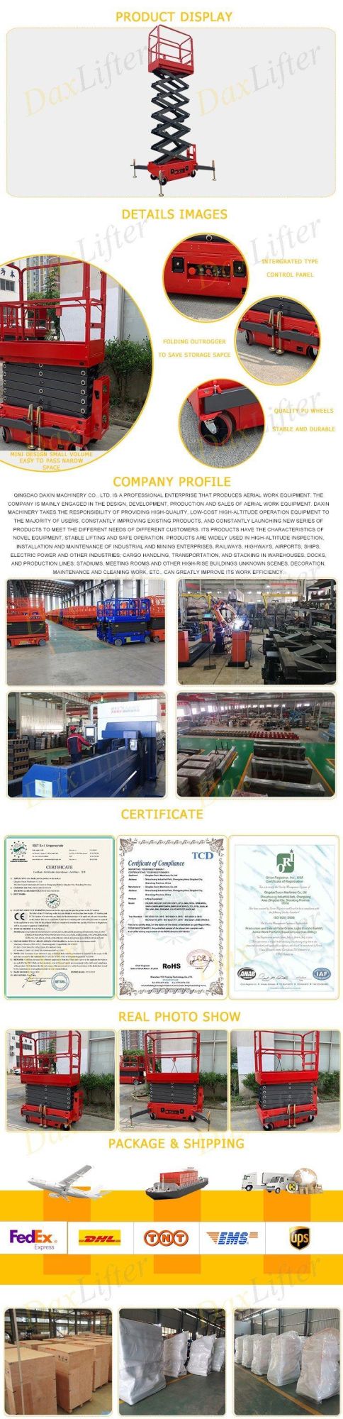 China Factory Direct High-Class Professional Semi Electric Mini Scissor Lift