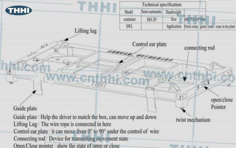 Lifting Spreader with Twist Lock on Crane
