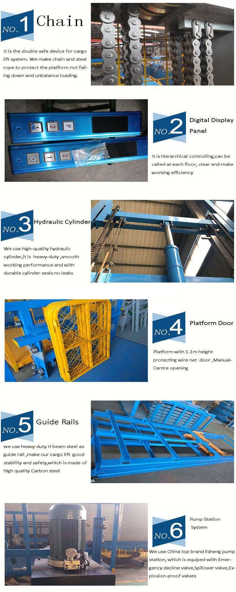 2019 New Design Guide Rail Hydraulic Cylinder Elevator Cheap Cargo Lift Price