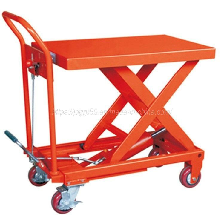 Manual Foot Pedal Hydraulic Pump Operated Mobile Lift Table Hydraulic Scissor Table Platform Lifting Trolley