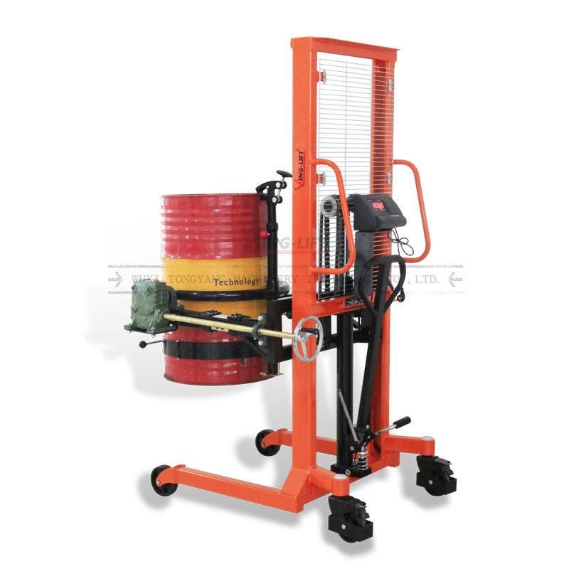 450kg Weighing Scale Foot Pedal Manual Hydraulic Drum Barrel Rotator Stacker Truck, Hand Oil Drum Transporter Handler Da450-1