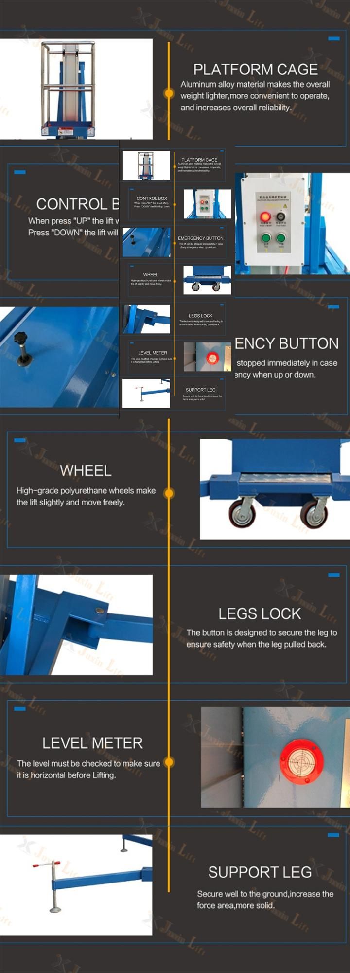 4m-10m 100kg Aluminum Lifting Platform One Man Lift Single Mast Manlift