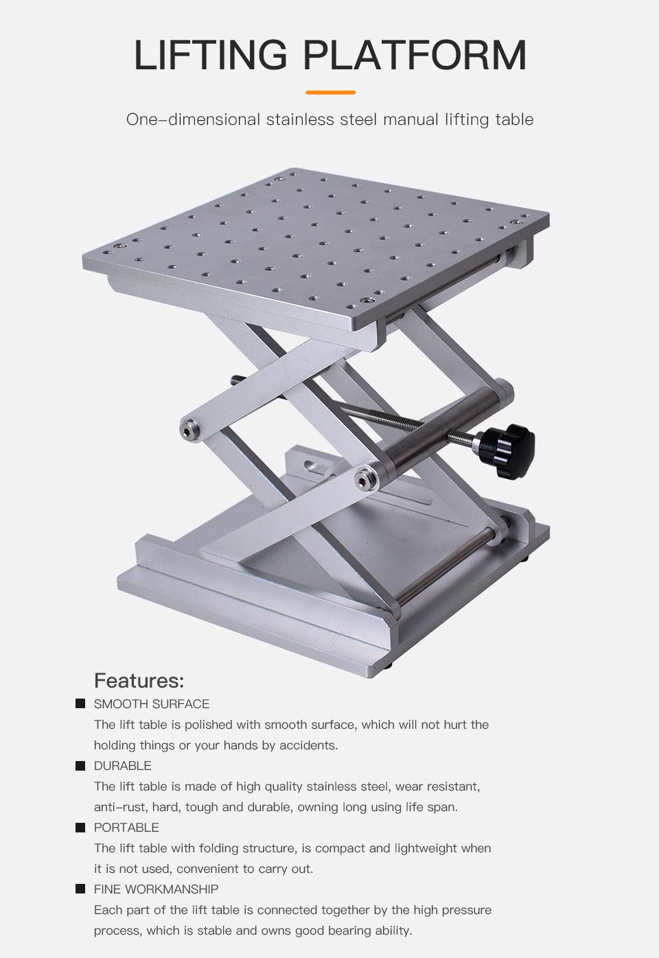 Startnow Laser Marking Machine Lift Platform 200X200mm One Dimensional Stainless Steel Adjustable Manual Lifting Table