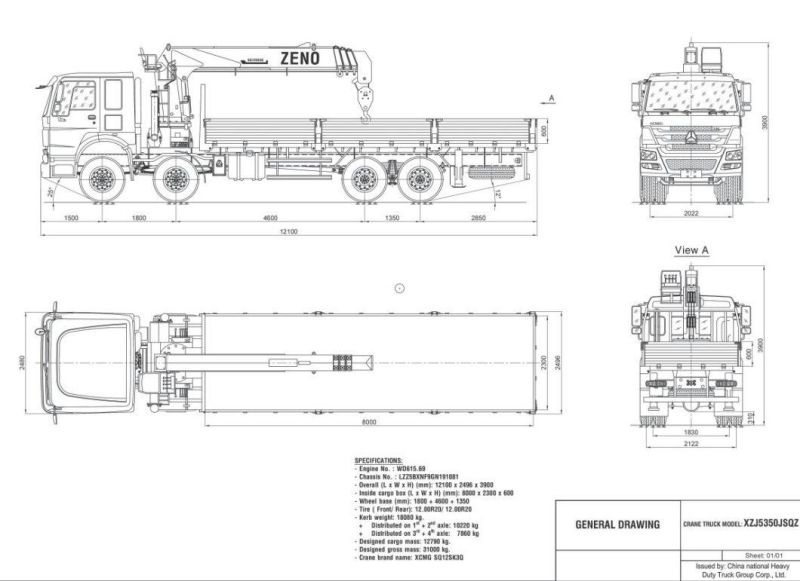12 Ton Truck Mounted Crane Xzj5350jsqz for Vietnam