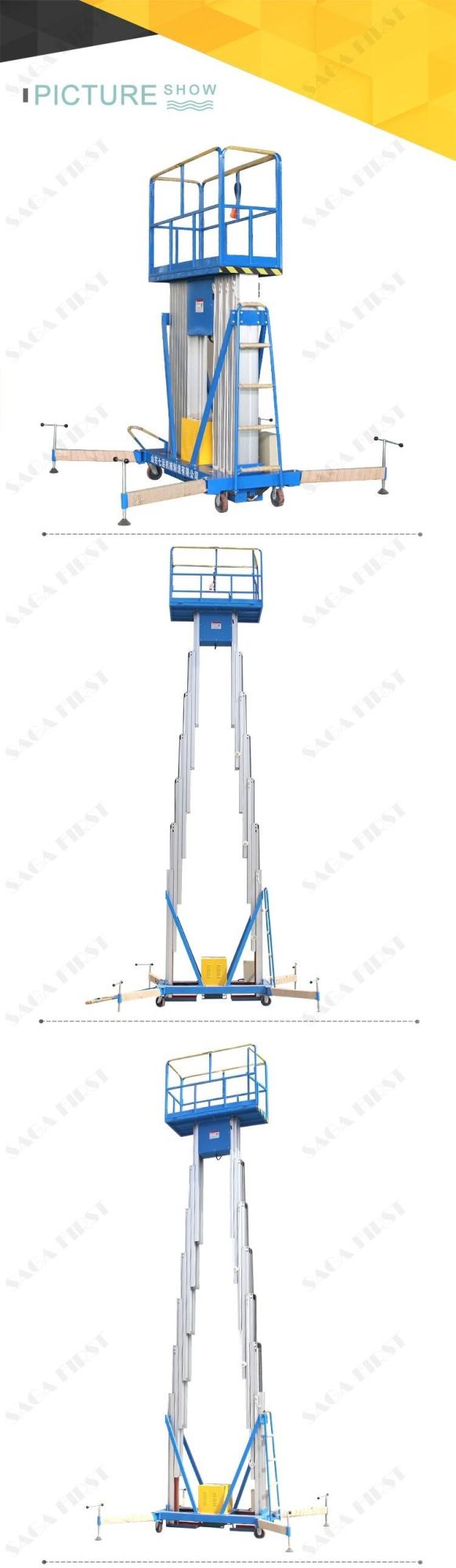 6-12m Aerial Work Platform Aluminum Dual Mast Lift for Warehouse