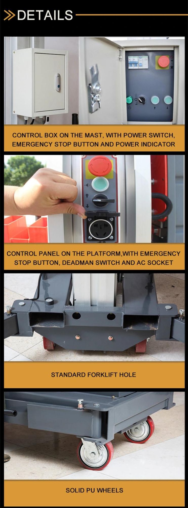 10m Electric Air Conditioner Lift Hydraulic Aluminum Lift Platform