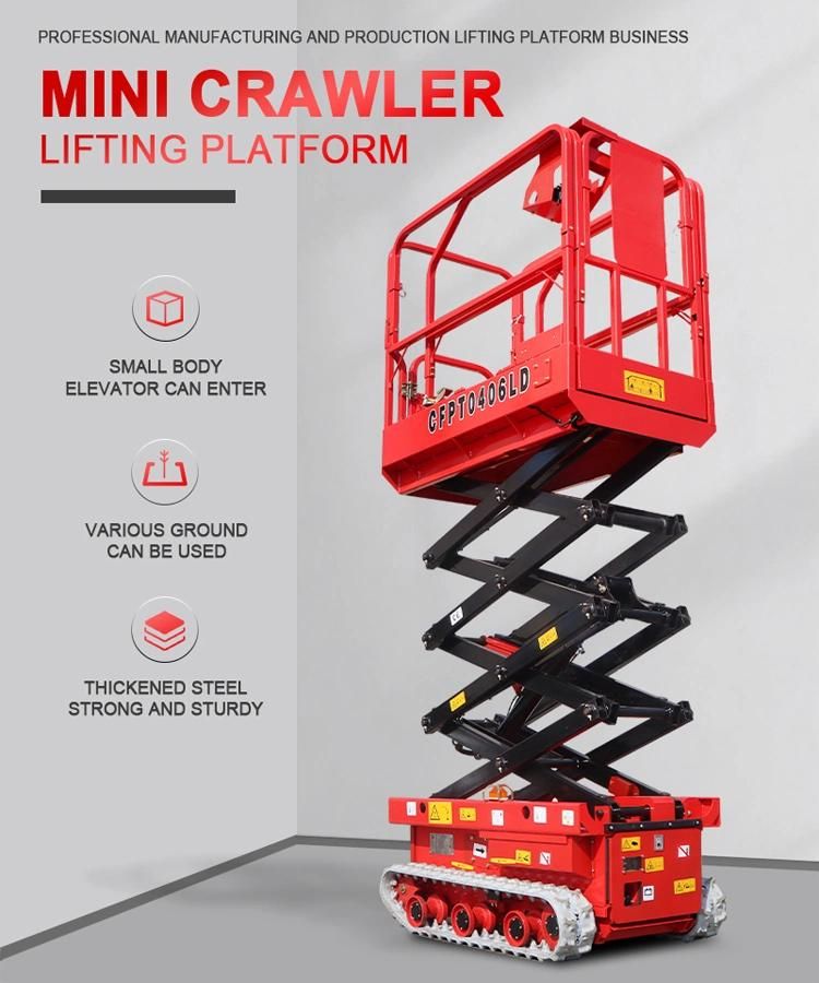 4m 6m 8m 10m 300kg Mini Tracked Crawler Electric Hydraulic Battery Power Self Propelled Scissor Lift with Low Cost