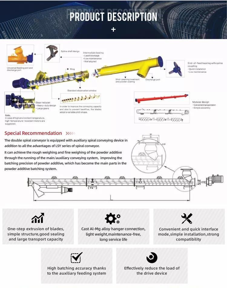 Compact Ctructure and Light Weight Ash Cement Spiral Screw Conveyor