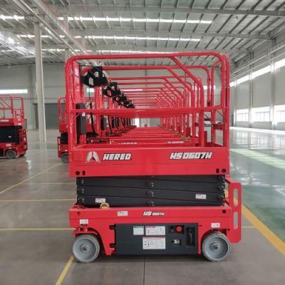 Hered HS0607h 6m 8m Electric DC Battery Hydraulic Driving Scissor Lift Aerial Work Platforms