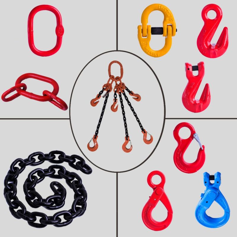 G80/G100 Single/Two/Three/Four Leg Color/Galvanized Alloy Steel Adjustable Chain Sling with Grab/Sling Hook for Cargo Lifting