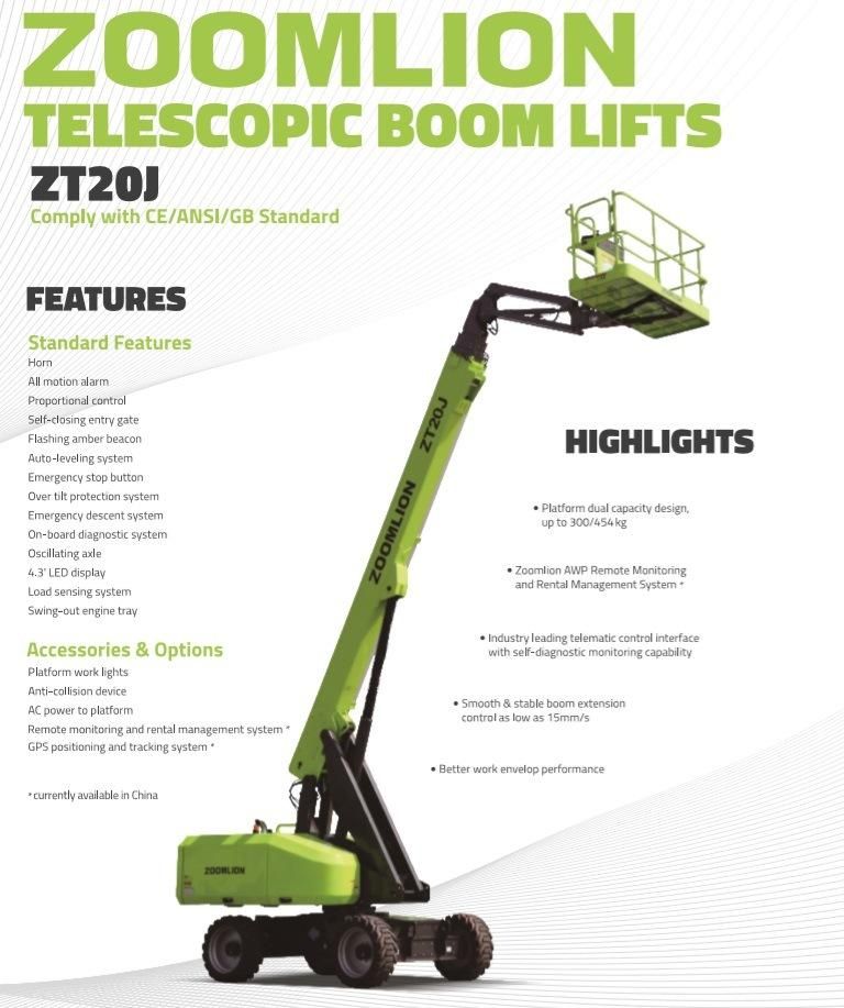 Lifting Equipment Zoomlion Zt20j 20m Telescopic Aerial Work Platform