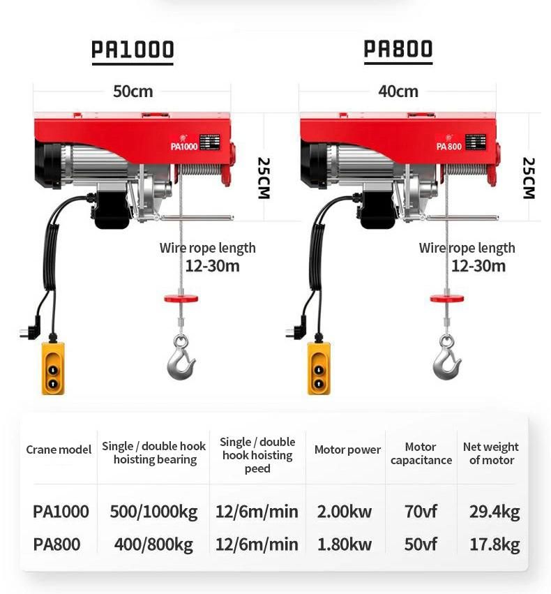 Load Capacity 125/250kg Wire Rople Electric Hoist with Voltage 220