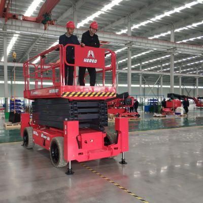 Hered HS1218ert 18m Electric Rough Terrain Scissors Type Man Lift Aerial Working Platforms with Outriggers Legs