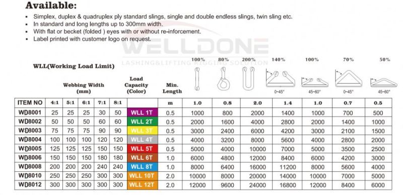 1 Ton 1m to 10m Length 30mm Width Cheap Price Polyester 1t Webbing Lifting Sling Belt Purple Color Safety Factor 8: 1 7: 1 6: 1