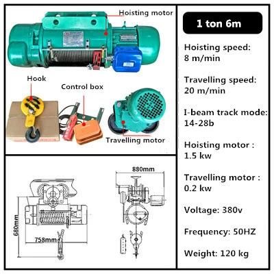 2 Ton 5 Ton 10 Ton CD1 MD Single Double Speed Winch Electric Wire Rope Hoist for Overhead Crane Lifting Goods