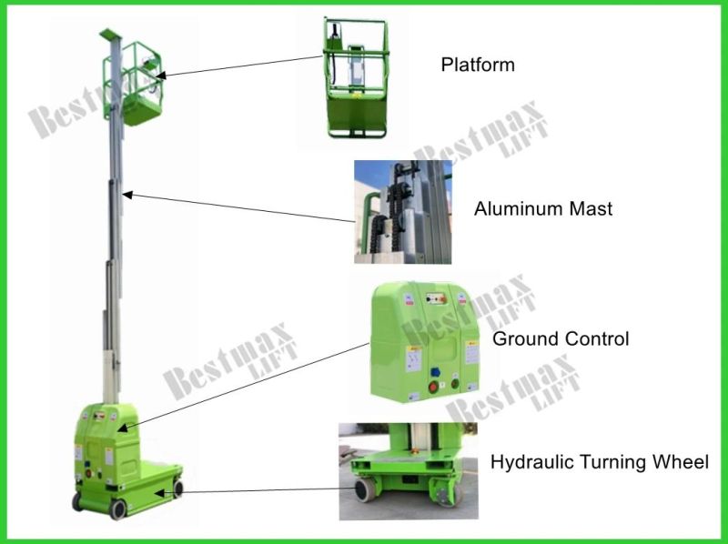 7.5m Swivel Wheel Type Self Propelled Vertical Lift