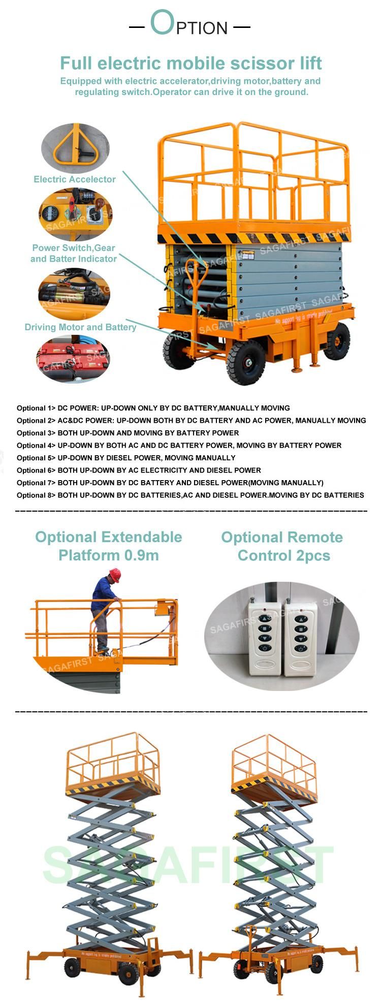 6m to 18m Hydraulic Electric Mobile Scissor Lift with Ce