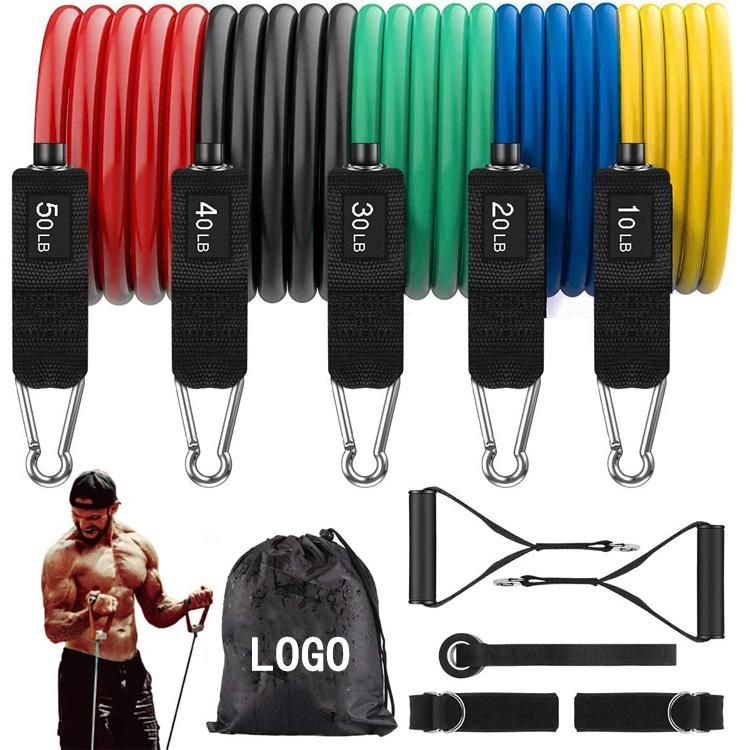 Multi-Use Adjustable Resistance Band 11 Piece Set Multifunction Workout Exercise Bands with Door Anchor Ankle Straps