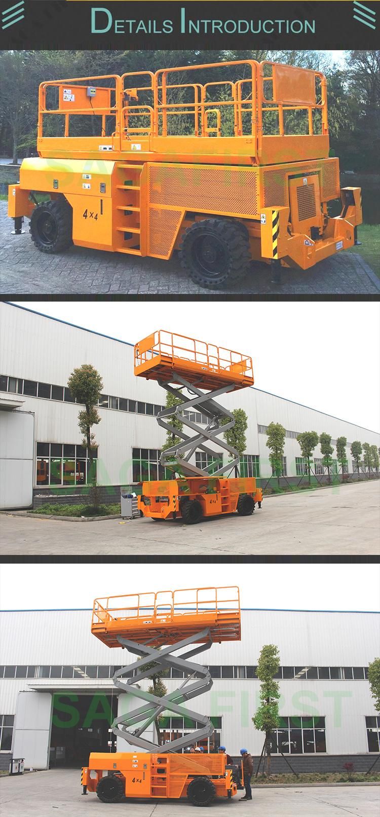 10m 1000kg Powerful Rough Terrain Diesel Scissor Lift for Construction