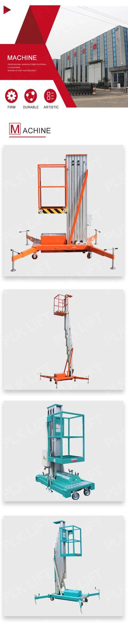 14m Aluminum Hydraulic Lifting Machine for Construction