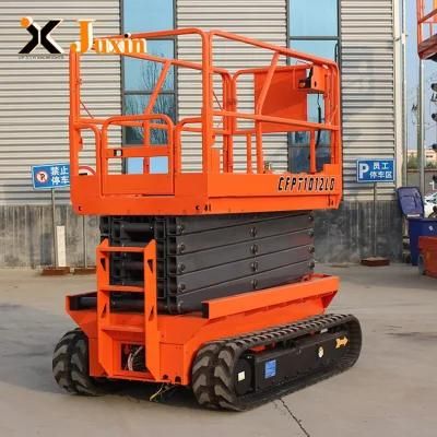 En280 Approved 6m 8m 10m 12m Rubber Tracked Crawler Rough Terrain Scissor Lift with 8 Batteries