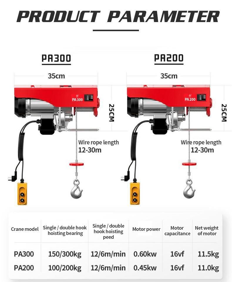 980W Motor Power PA400 Electric Hoist with Cable Control