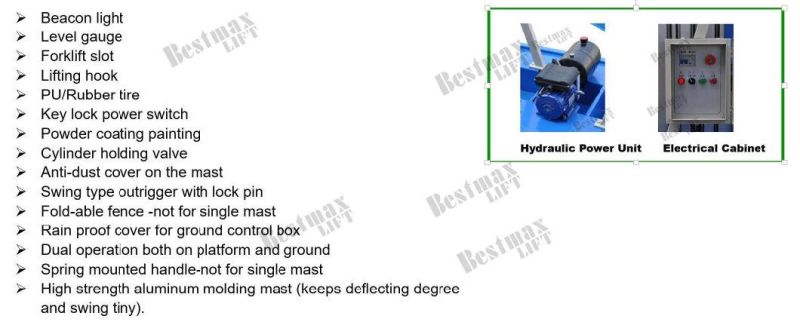 9m Platform Height Single Mast aluminum Aerial Work Platform